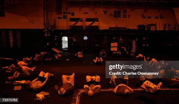 Daily life aboard the aircraft carrier USS Constellation January 10, 2003 in the Persian Gulf. War planes from the carrier carried out daily missions...