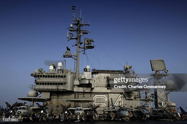 Daily life aboard the aircraft carrier USS Constellation January 10, 2003 in the Persian Gulf. War planes from the carrier carried out daily missions...