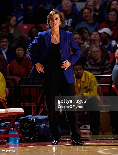 Head coach Gail Goestenkors of the Duke Blue Devils during the game against the Maryland Terrapins February 18, 2007 at Comcast Center in College...