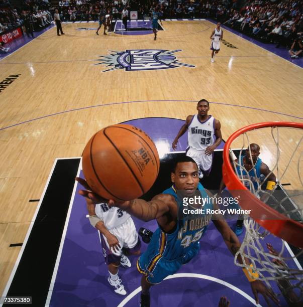 Rasual Butler of the New Orleans/Oklahoma City Hornets shoots a layup during a game against the Sacramento Kings at Arco Arena on February 5, 2007 in...