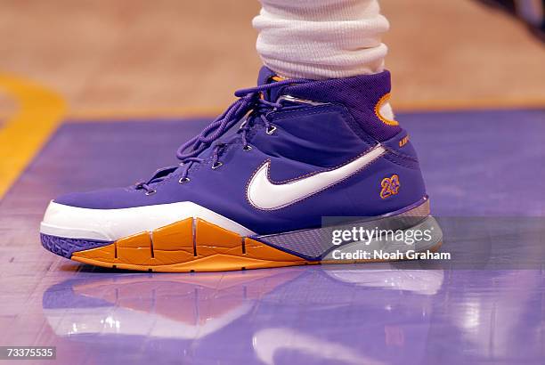 Detail of the shoe worn by Kobe Bryant of the Los Angeles Lakers during the NBA game against the San Antonio Spurs on January 28, 2007 at Staples...