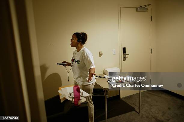 Finalists Clay Aiken, Ruben Studdard and Kimberley Locke practice before the show's grand finale on May 21, 2003 at the Universal Amphitheatre in...