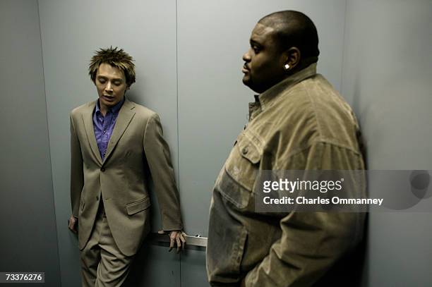 Finalists Clay Aiken, Ruben Studdard and Kimberley Locke practice before the show's grand finale on May 21, 2003 at the Universal Amphitheatre in...
