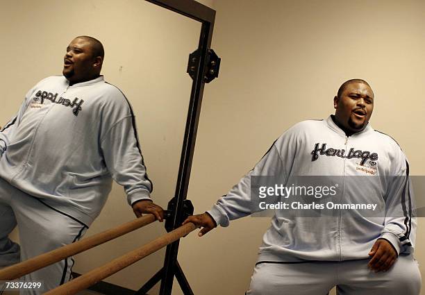 Finalists Clay Aiken, Ruben Studdard and Kimberley Locke practice before the show's grand finale on May 21, 2003 at the Universal Amphitheatre in...