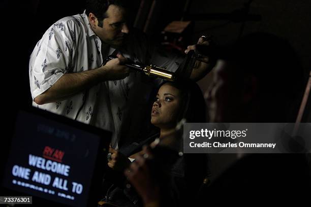 Finalists Clay Aiken, Ruben Studdard and Kimberley Locke practice before the show's grand finale on May 21, 2003 at the Universal Amphitheatre in...