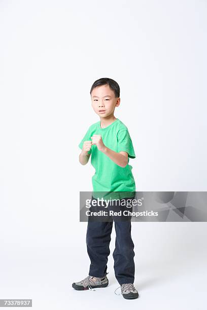 portrait of a boy in a fighting stance - fighting stance 個照片及圖片檔
