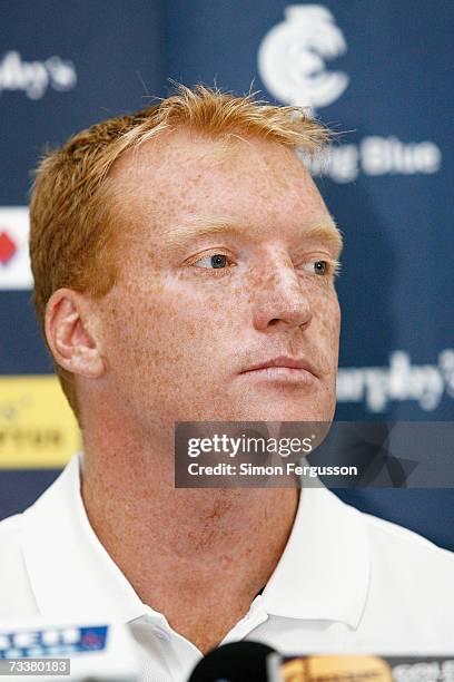 Lance Whitnall of the Blues talks to the media during a Carlton Blues press conference at MC Labour Park on February 21, 2007 in Melbourne,...