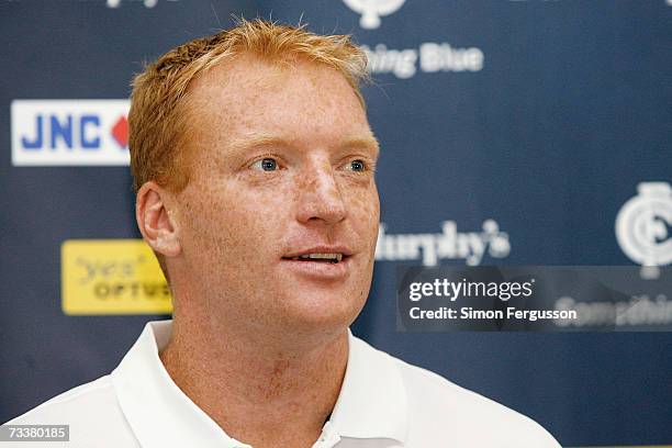 Lance Whitnall of the Blues talks to the media during a Carlton Blues press conference at MC Labour Park on February 21, 2007 in Melbourne,...