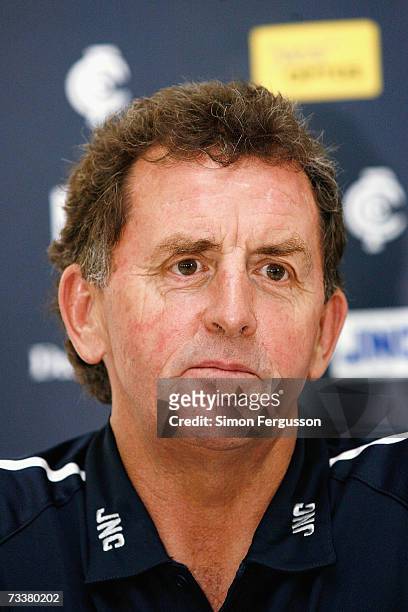 Blues coach Denis Pagan talks to the media during a Carlton Blues press conference at MC Labour Park on February 21, 2007 in Melbourne, Australia....
