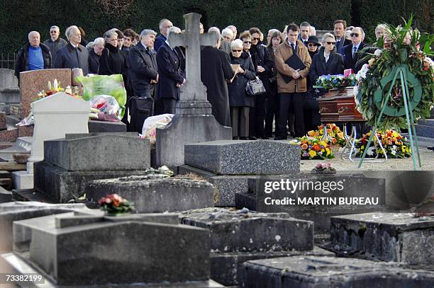 Gretz-Armainvilliers, FRANCE: Aline the second daughter of Maurice Papon, and her brother attend the funeral of French Nazi collaborator Maurice...