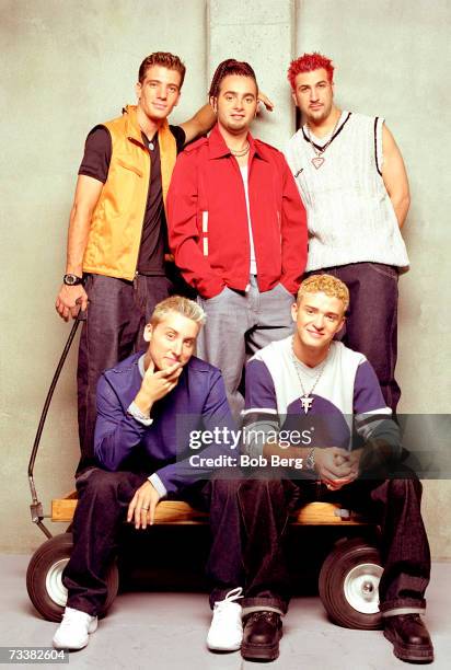 Pop group *NSYNC, JC Chasez, Chris Kirkpatrick,Lance Bass, JustinTimberlake and Joey Fatone pose for an August 1999 portrait in Los Angeles,...