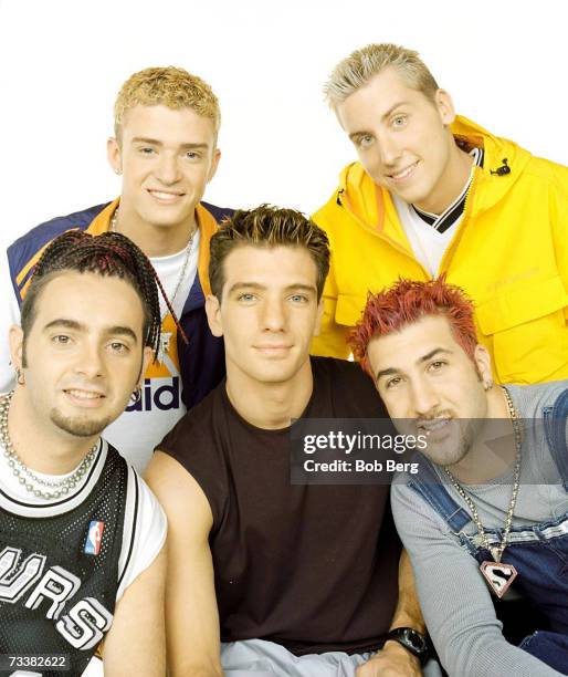 Pop group *NSYNC, Chris Kirkpatrick, JustinTimberlake, JC Chasez, Lance Bass and Joey Fatone pose for an August 1999 portrait in Los Angeles,...