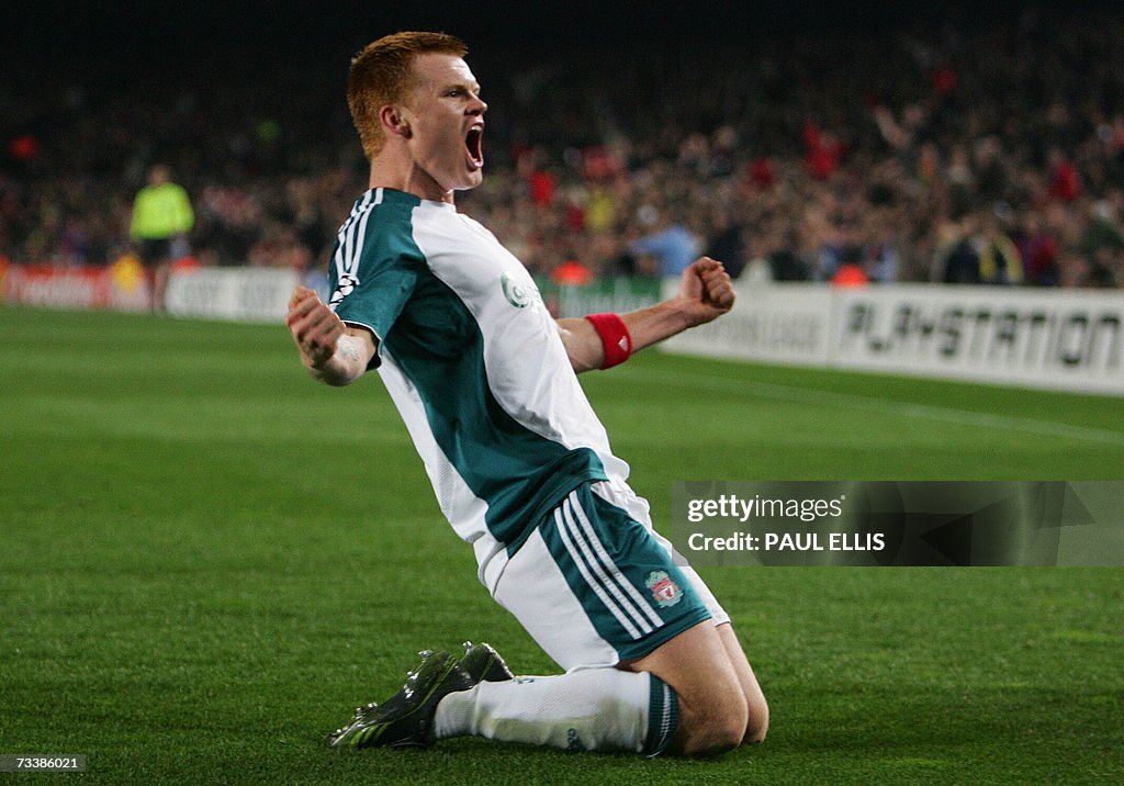 Liverpool's John Arne Riise celebrates s...