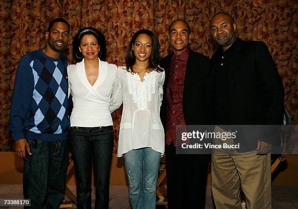 Actors Tony Rock, Gloria Reuben and Rachel Nicks pose with Black AIDS Institute director Phil Wilson and director Nelson George after the Los Angeles...