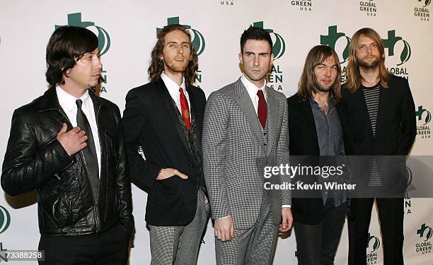Musicians Matt Flynn, Jesse Carmichael, Adam Levine, Mickey Madden and James Valentine of the group "Maroon 5" arrive at the Global Green USA 3rd...