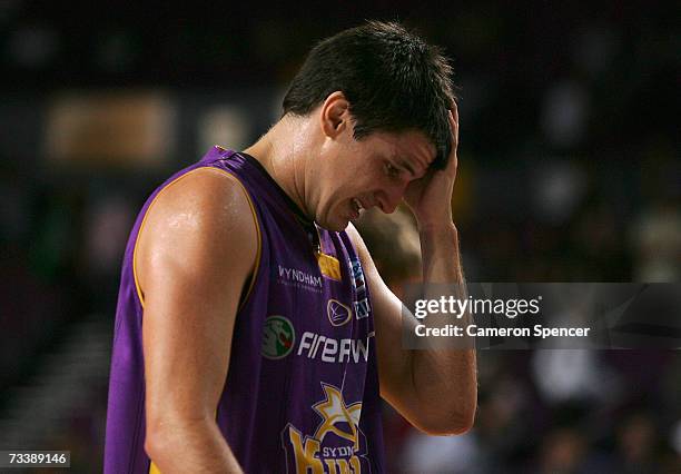 Carter of the Kings leaves the court looking dejected after losing game two of the NBL semi final series between the Sydney Kings and the Brisbane...