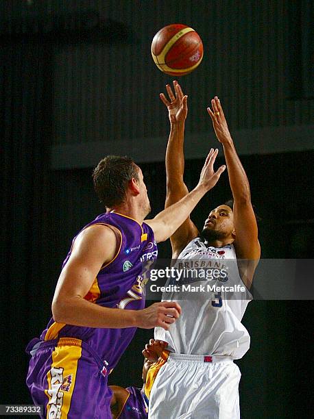 Bruton of the Bullets puts up a shot during game two of the NBL semi final series between the Sydney Kings and the Brisbane Bullets at the Sydney...