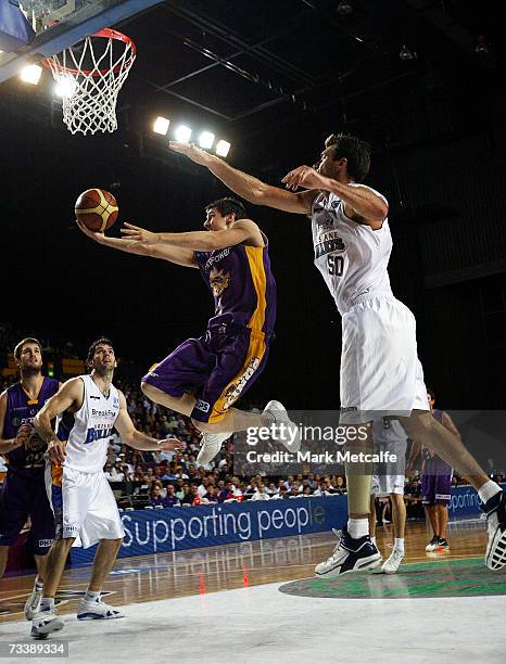 Carter of the Kings lays up the ball during game two of the NBL semi final series between the Sydney Kings and the Brisbane Bullets at the Sydney...