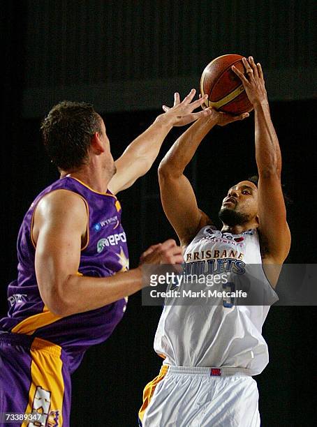 Bruton of the Bullets puts up a shot during game two of the NBL semi final series between the Sydney Kings and the Brisbane Bullets at the Sydney...