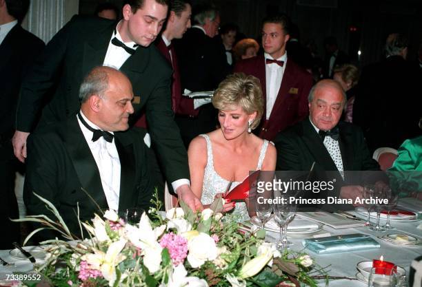 Princess Diana with heart surgeon Magdi Yacoub, left, and Mohammed Al Fayed during a charity dinner for the Harefield Heart Unit held at Harrods,...