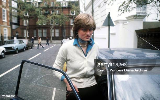 Lady Diana Spencer outside her flat in Coleherne Court, London, before her engagement to the Prince of Wales, December 1980.