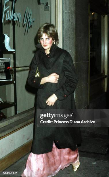 Lady Diana Spencer leaves the Ritz Hotel in London after attending Princess Margaret's 50th birthday party, November 1980. This is one of the early...