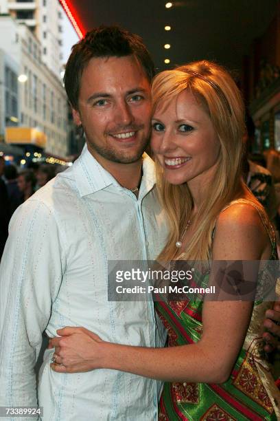 Charli Delaney and Brent Delaney arrive at the opening night of Matthew Bourne's Swan Lake at the Capitol Theatre on February 22, 2007 in Sydney,...