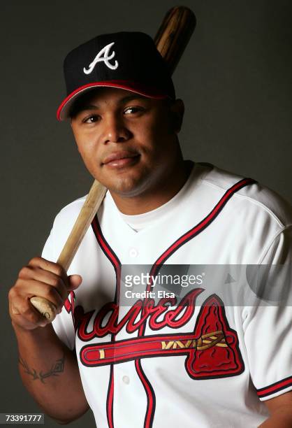 Andruw Jones of the Atlanta Braves poses during the Atlanta Braves Photo Day on February 22, 2007 at The Ballpark at Disney's Wide World of Sports in...