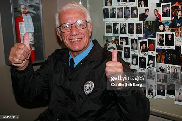 Security guard Uncle Frank prepares for later show at Jimmy Kimmel Live TV taping on January 17, 2006 in Los Angeles, California.