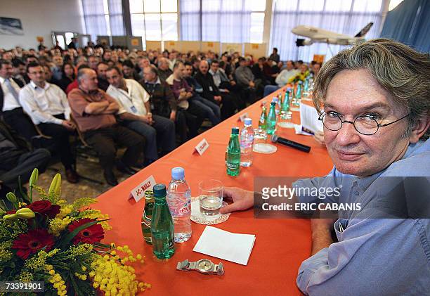 French trade-union FO leader Jean-Claude Mailly attends a general assembly with European aircraft manufacturer Airbus' workers, 22 February 2007 at...