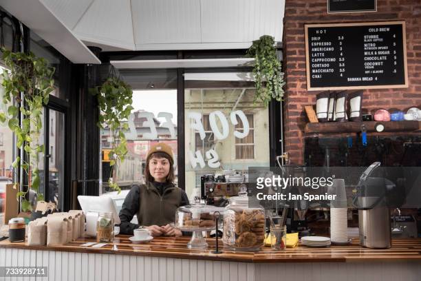 female employee in cafe, new york, usa - brooklyn heights stock pictures, royalty-free photos & images