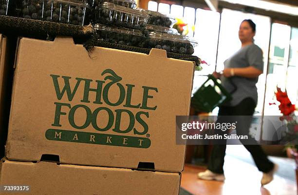 The Whole Foods logo adorns a cardboard box at a Whole Foods Market February 22, 2007 in San Francisco, California. Whole Foods Market Inc. Announced...