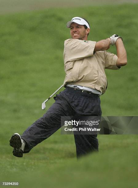 Andrew Tschudin of Australia plays an approach shot during Day 2 of the New Zealand PGA Championship at Clearwater February 23, 2007 in Christchurch,...