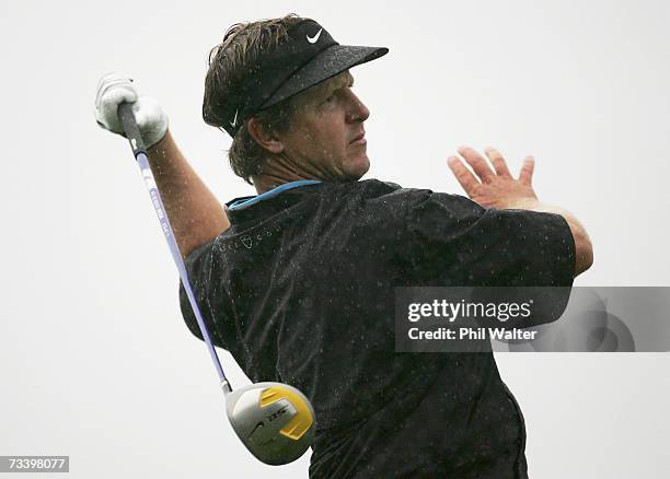 Scott Laycock of Australia tees off during day two of the New Zealand PGA Championship at Clearwater on February 23, 2007 in Christchurch, New...