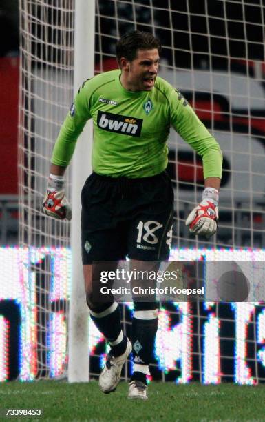 Tim Wiese of Bremen shouts during the UEFA Cup round of 32 second leg match between Ajax Amsterdam and Werder Bremen at the Amsterdam Arena on...