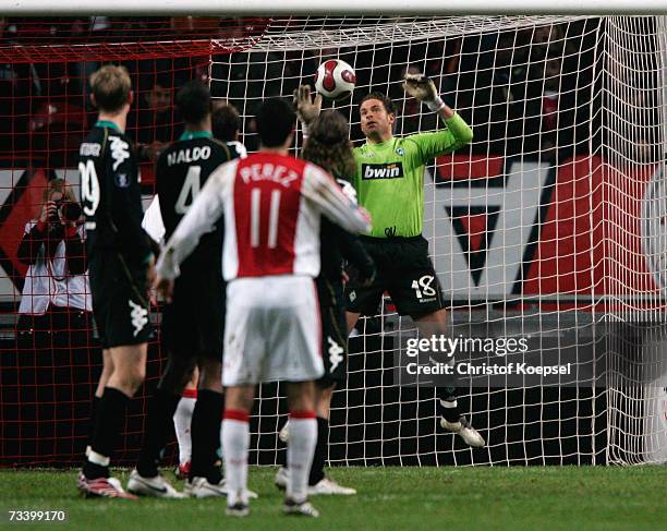 Timm Wiese of Bremen makes a save during the UEFA Cup round of 32 second leg match between Ajax Amsterdam and Werder Bremen at the Amsterdam Arena on...