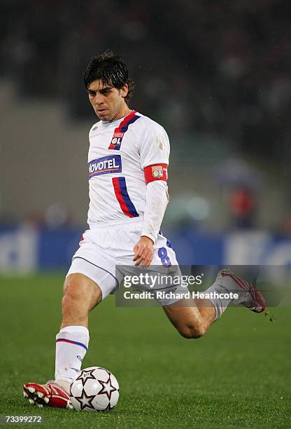 Juninho of Lyon in action during the UEFA Champions League, round of 16 first leg match between AS Roma and Olympique Lyonnais at the Stadio Olimpico...