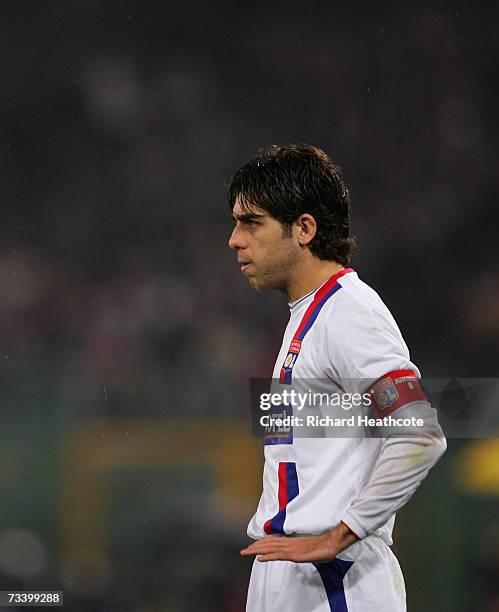 Juninho of Lyon in action during the UEFA Champions League, round of 16 first leg match between AS Roma and Olympique Lyonnais at the Stadio Olimpico...