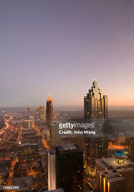 usa, georgia, atlanta, downtown, aerial view - atlanta sunrise stock pictures, royalty-free photos & images