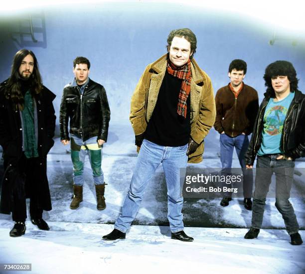 Guitarist Rob Baker, drummer Johnny Fay, lead singer Gordon Downie, guitarist Gord Sinclair and bassist Paul Langlois of the Canadian rock group The...
