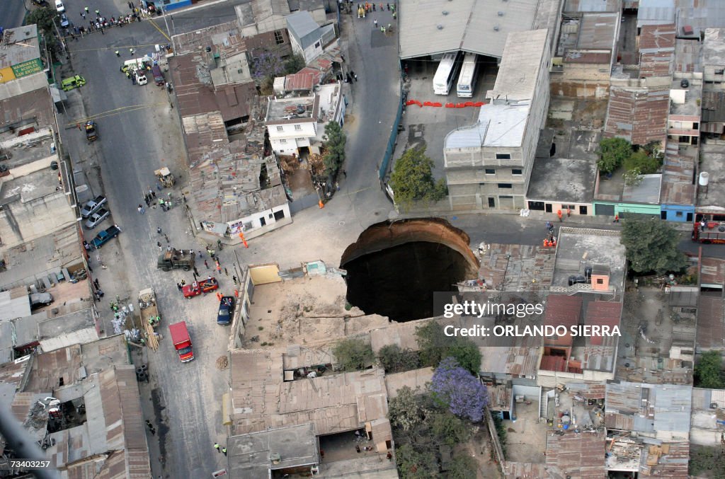 Aerial view of the huge hole caused afte...