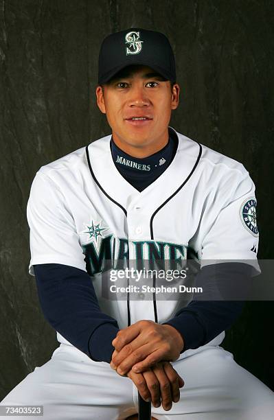 Catcher Kenji Johjima of the Seattle Mariners poses during Photo Day on February 23, 2007 at Peoria Sports Complex in Peoria, Arizona.