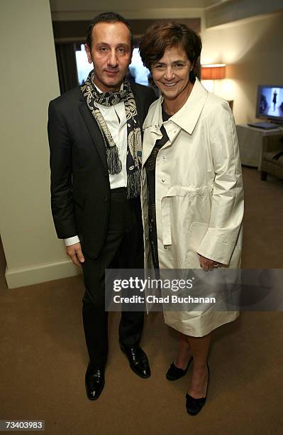 Fashion designer Gilles Mendel and Irene Albright attends J. Mendel 's Oscar cocktail party at the Sunset Tower Hotel on February 22, 2007 in Los...