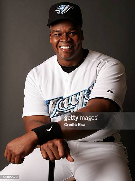 Frank Thomas poses for a portrait during the Toronto Blue Jays Photo Day on February 23, 2007 at the Bobby Mattick Training Center in Dunedin,...