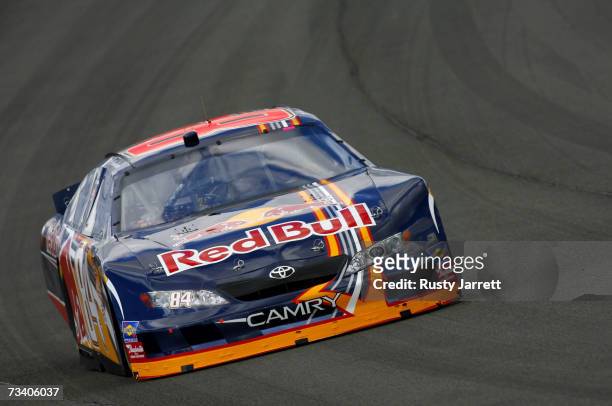Allmendinger, driver of the Red Bull Energy Drink Toyota, drives during practice for the NASCAR Nextel Cup Series Auto Club 500 at California...