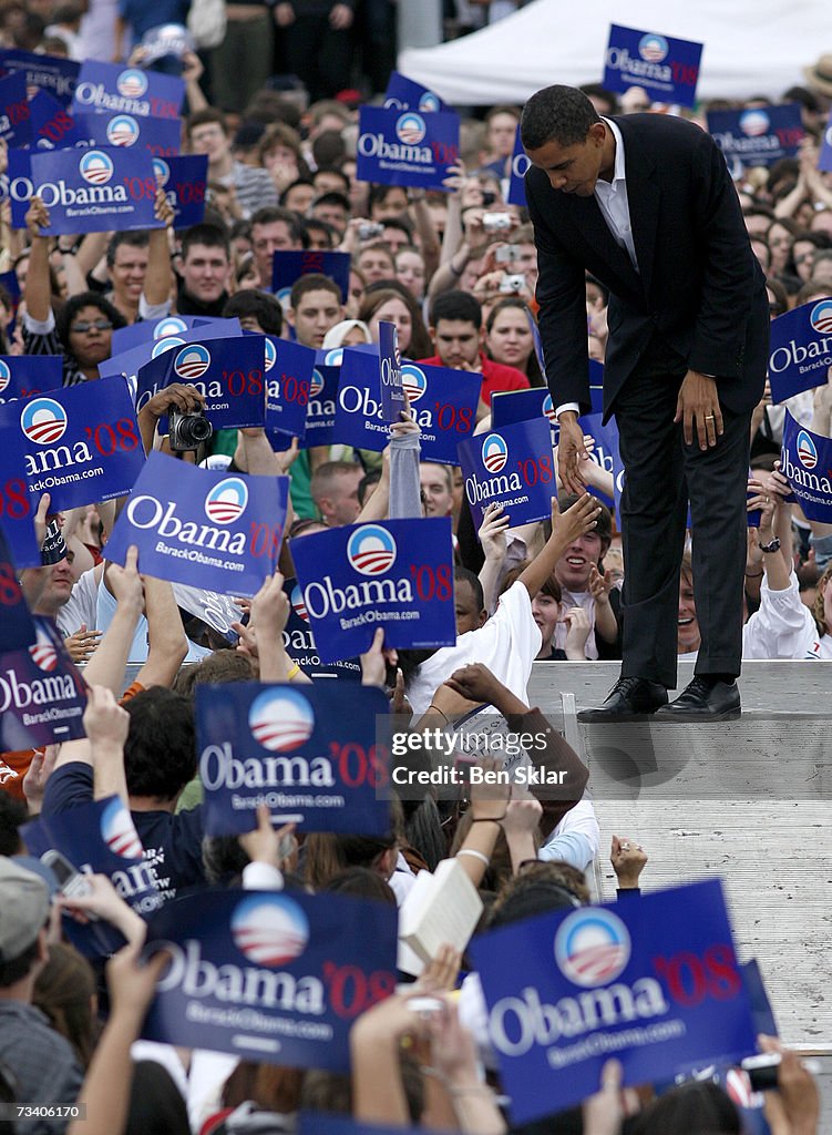 U.S. Sen. Barack Obama shakes hands with supporters at a rally... News ...