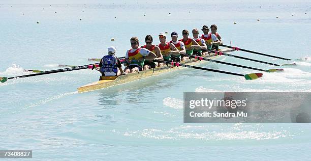 Waikato race to win gold in the Mens Premier Eight Final during the New Zealand National Rowing Championships at Lake Ruataniwha, February 24, 2007...