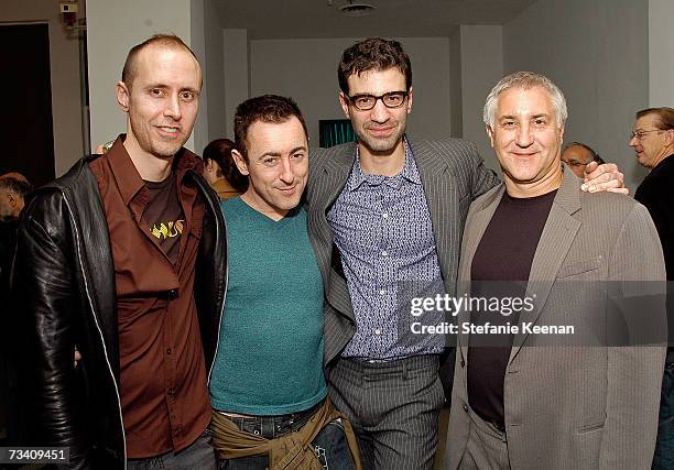 Illustrator Grant Shaffer, actor Alan Cumming, Joern Weissbrodt, and Voom HD Networks General Manager Greg Moyer attend the unveiling of Robert...