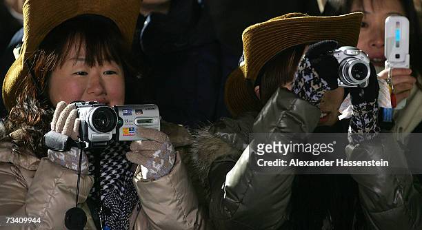 Japanese supporters seen during the Large Hill Jumping Event during the FIS Nordic World Ski Championships 2007 on February 24, 2007 in Sapporo,...