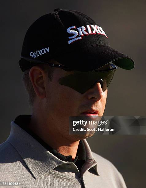 Henrik Stenson of Sweden walks off the first green during the fourth round of the WGC-Accenture Match Play Championships on February 24, 2007 at The...